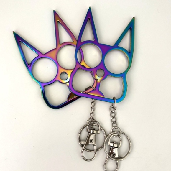 Cat~Knuckles Public & Personal Safety Keychain ~ 2 Iridescent cat keychains - Picture 1 of 1